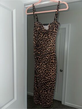 Leopard-Print Slip Midi Dress